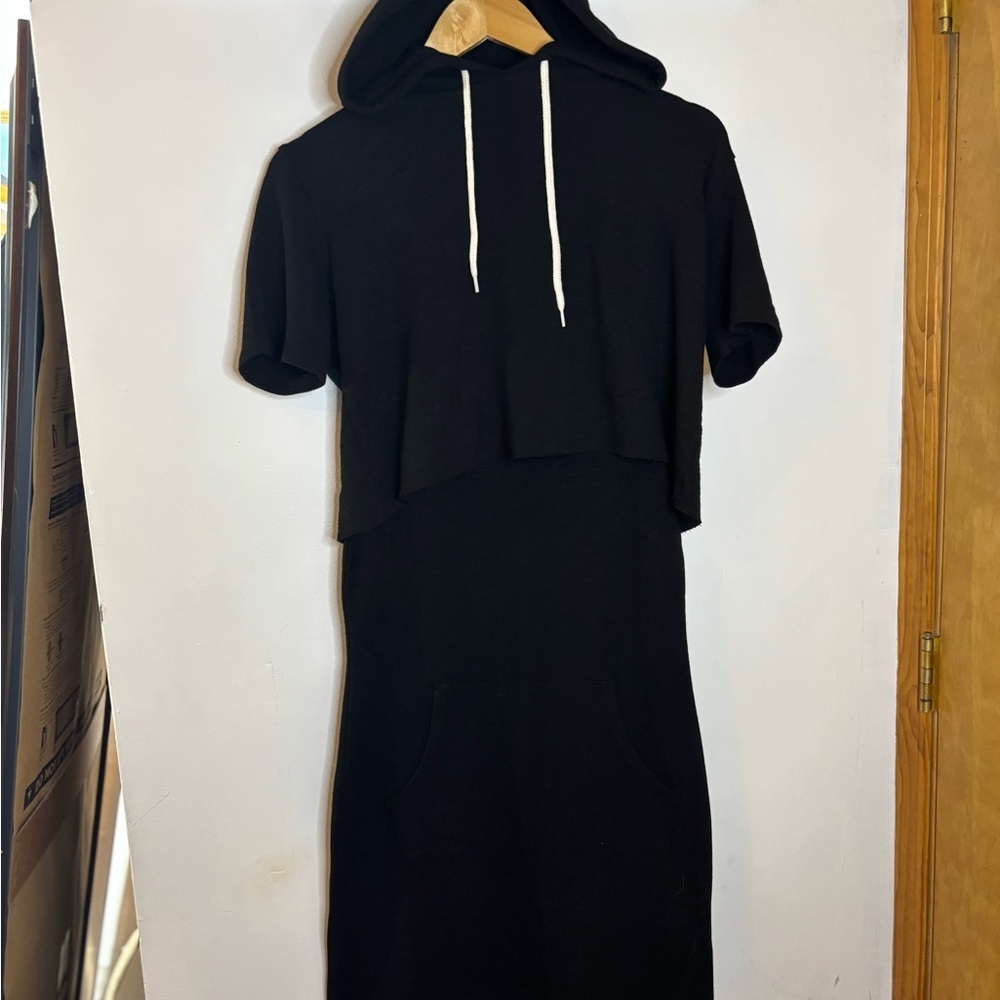 Monrow Double Layer Hoodie Dress Black M - Picture 7 of 8